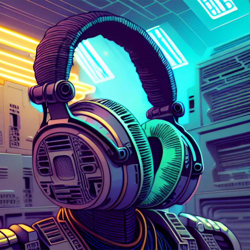 Von Smear cover art: a headphone-headed spaceship illustration